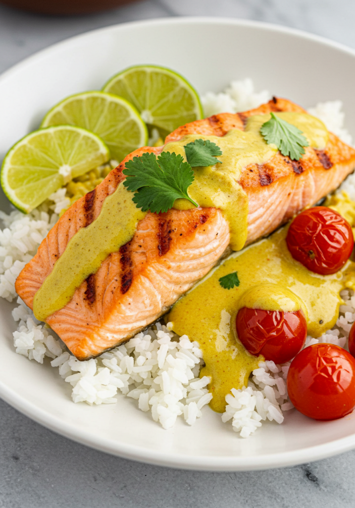 One-Pan Coconut Curry Salmon with Garlic Butter