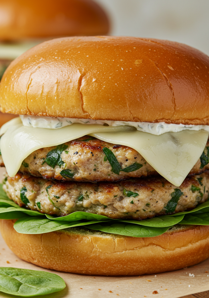 White Cheddar and Spinach Chicken Burger