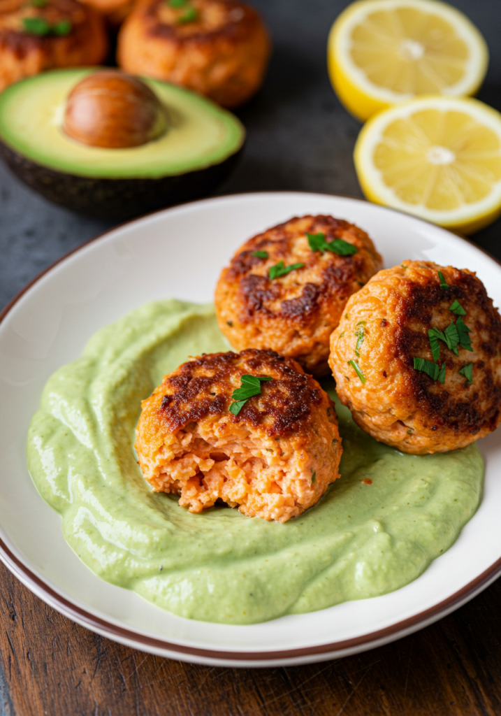 Baked Salmon Meatballs with Creamy Avocado Sauce