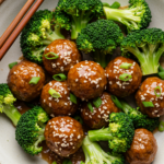 Sticky Mongolian Meatballs and Broccoli