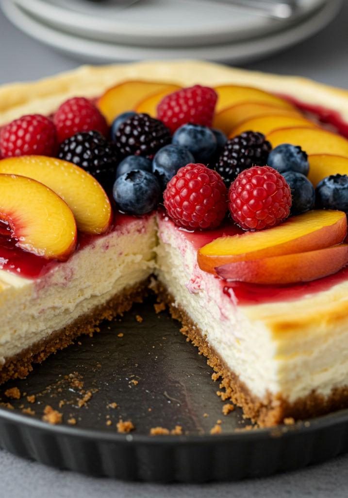 Summer Berry and Peach Cheesecake