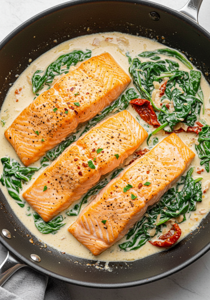 Tuscan Salmon with Parmesan Cream Sauce