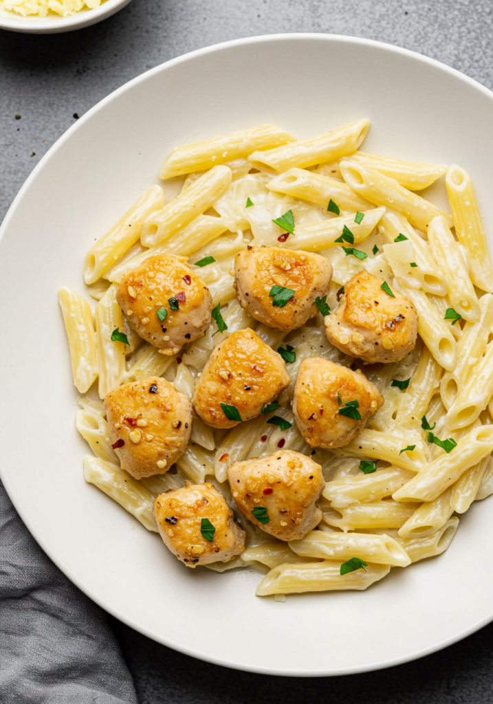 Garlic Butter Chicken Bites with Creamy Parmesan Pasta