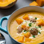 Creamy Butternut Squash and Beef Sausage Soup